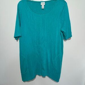 Weekends By Chico's Women's Teal Short Sleeve Tunic T-shirt Size 1/Medium